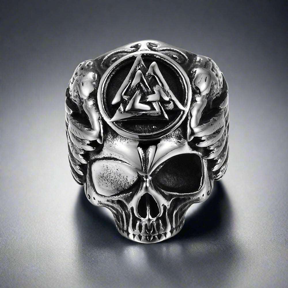 Steel Ring - "Skull and Raven"