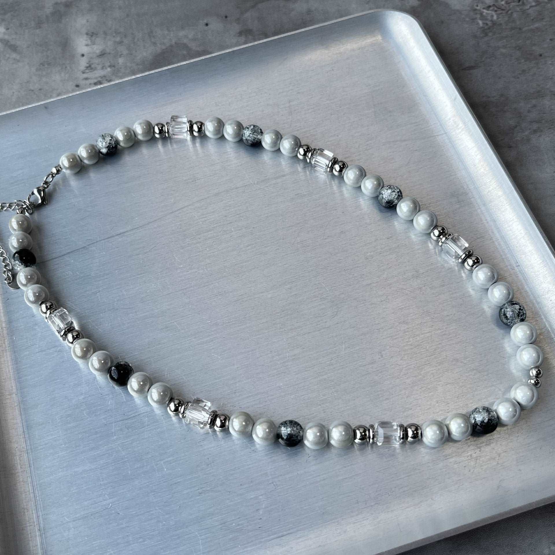 Steel Necklace - "Pearls Reflect"