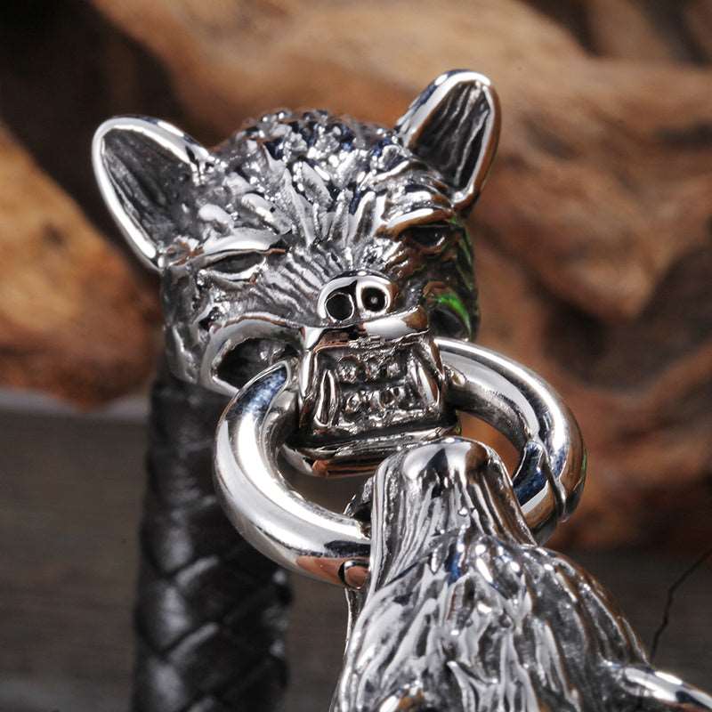 Leather Bracelet - "Wolf Head"