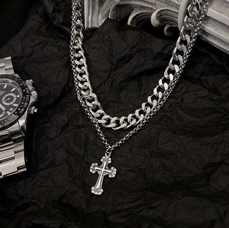 Steel Necklace - "Retro Cross"