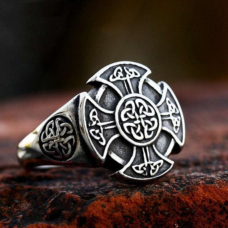 Steel Ring - "Celtic Cross"