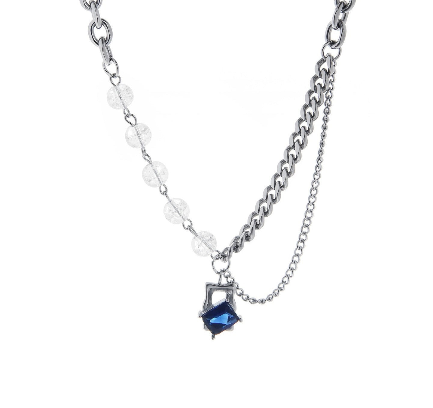 Steel Necklace - "Blue Gem"