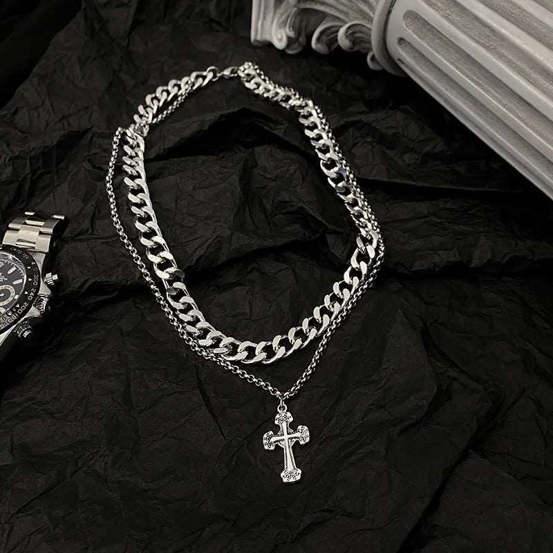 Steel Necklace - "Retro Cross"